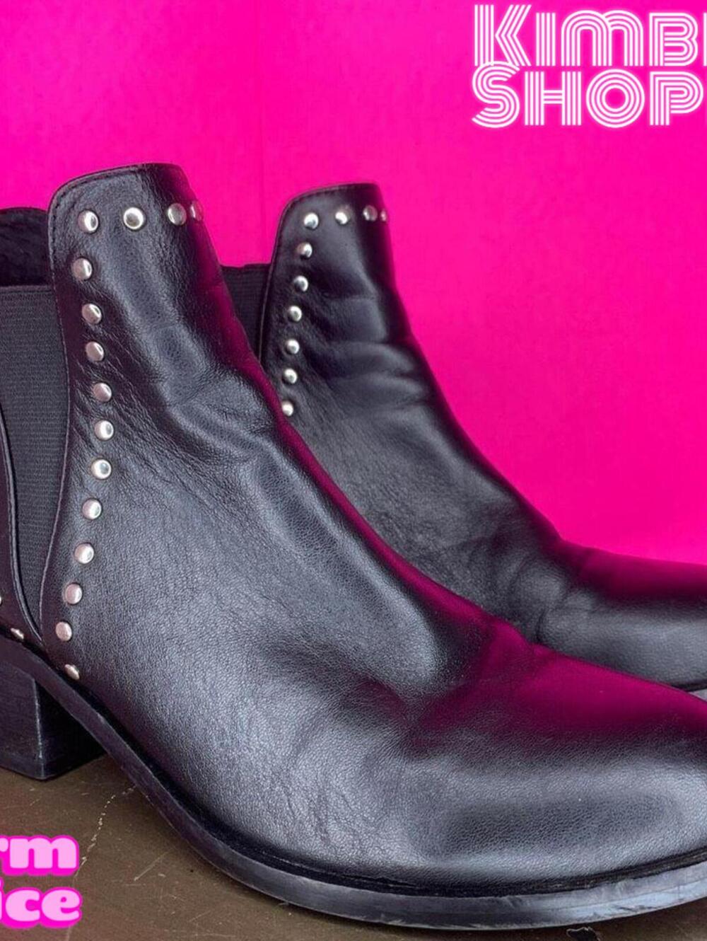 Steve Madden Cade Black Leather Stud Trim Block Heel Chelsea Boots US 6.5 UK 4.5